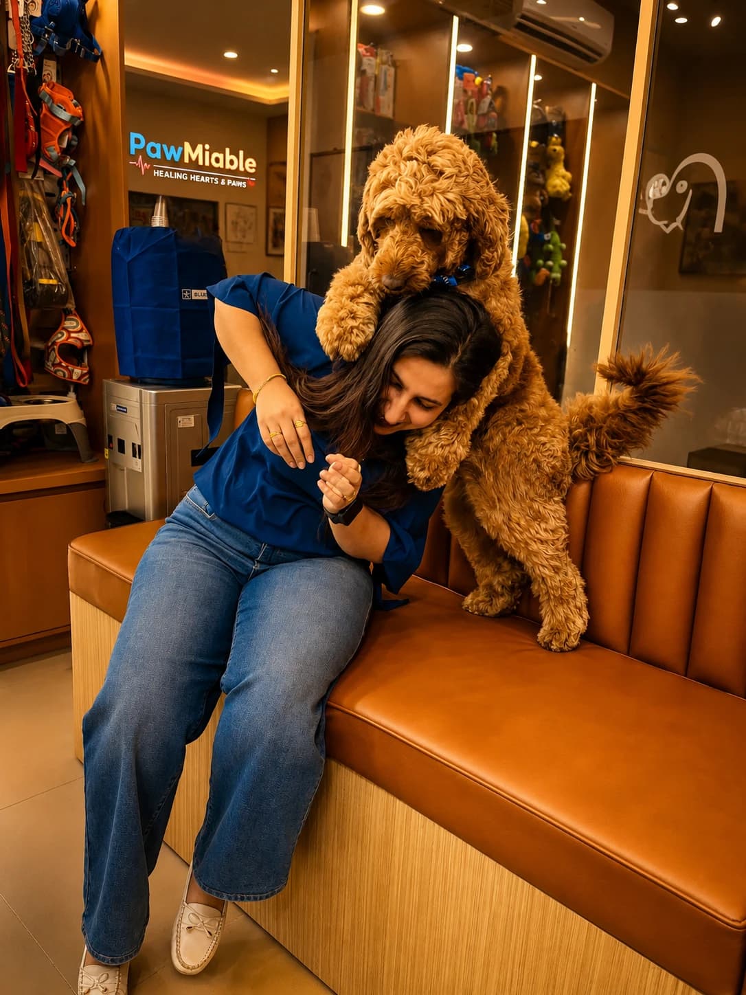 A dog enjoying its grooming session at Pawmiable