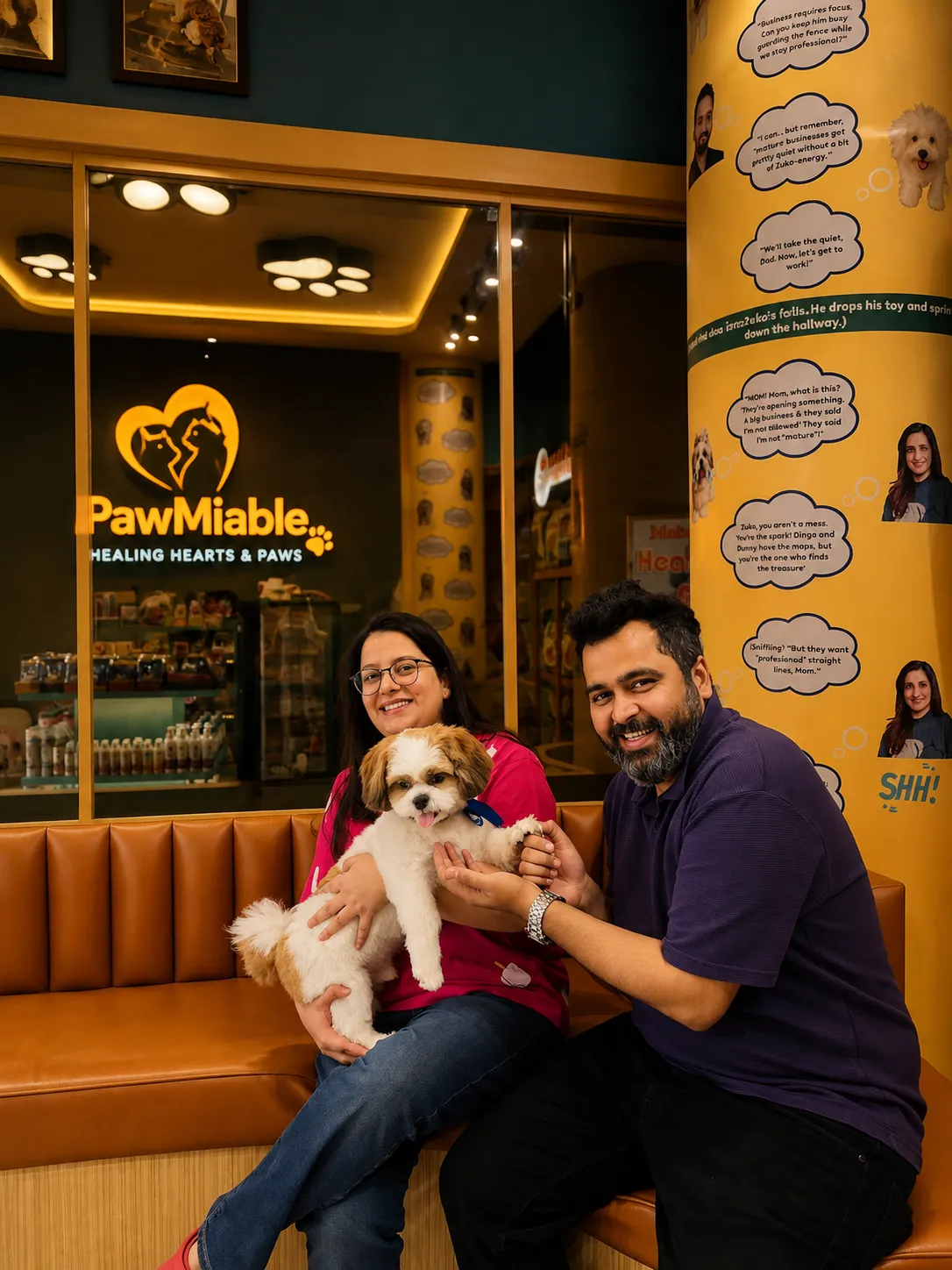 A proud pet parent at the Pawmiable store, Gurgaon