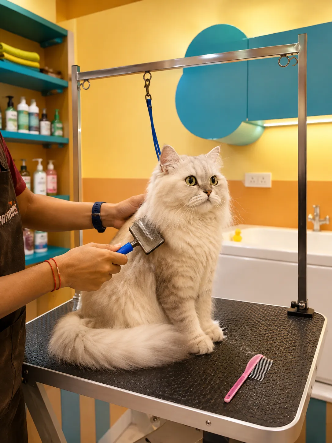 Cat grooming session at Pawmiable, Sector 109 Gurgaon