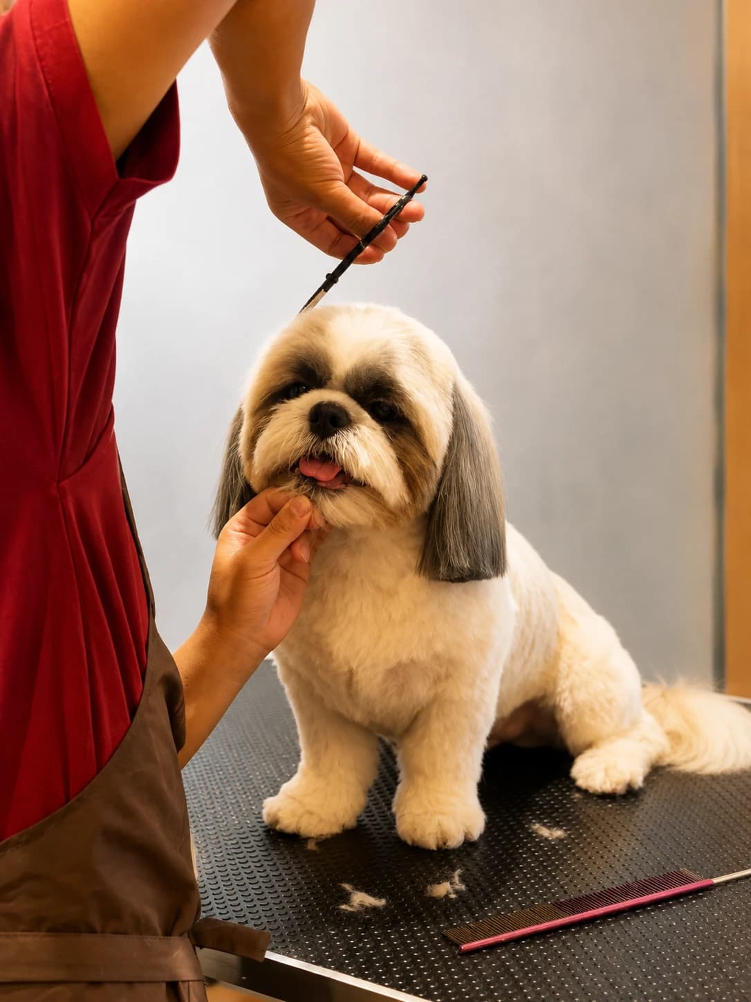 A dog being groomed at Pawmiable in Sector 109, Gurgaon
