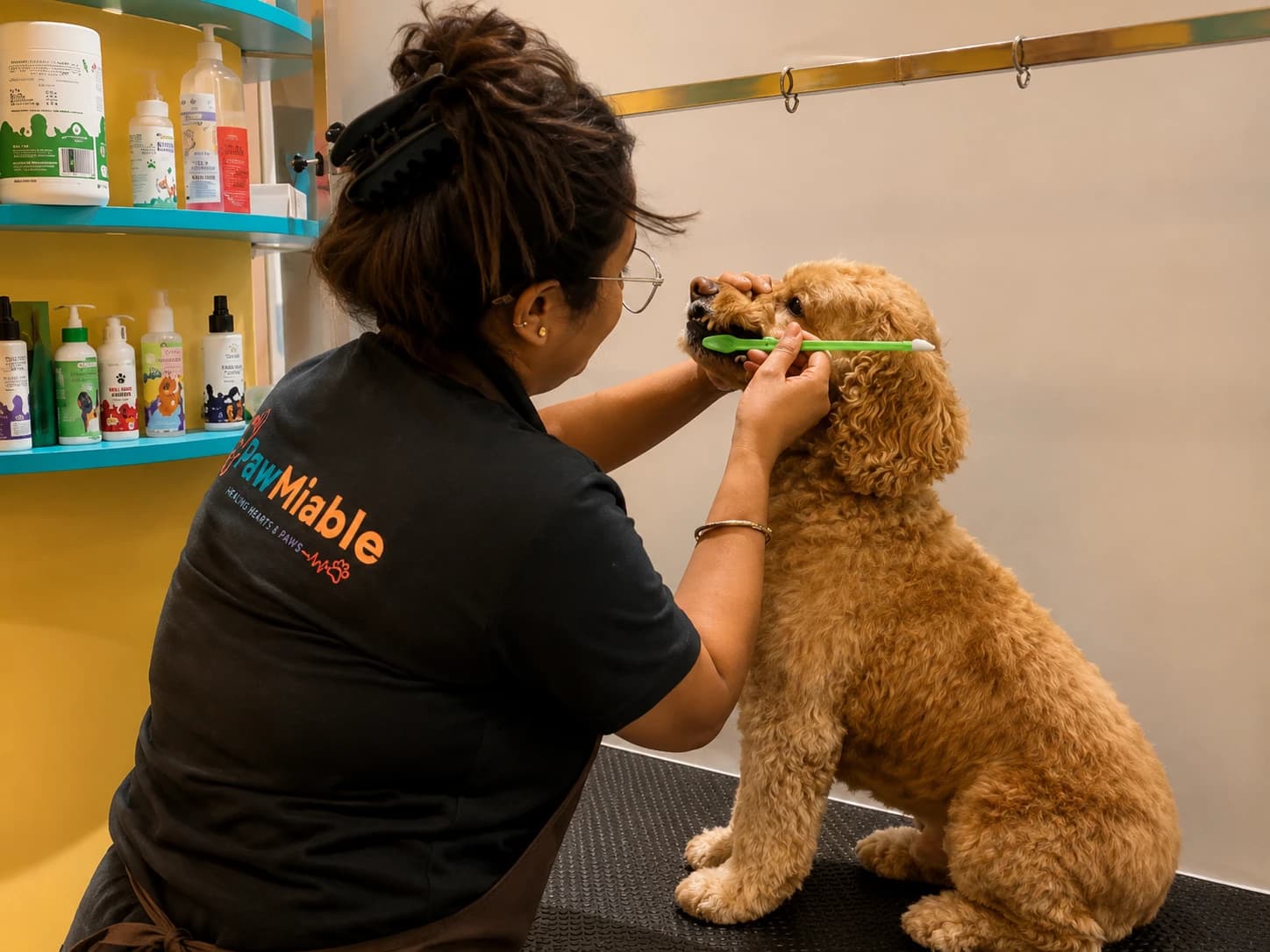 Teeth brushing and hygiene care at Pawmiable, Gurgaon